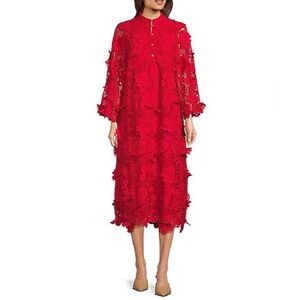 Elegant Red Lace Midi Dress